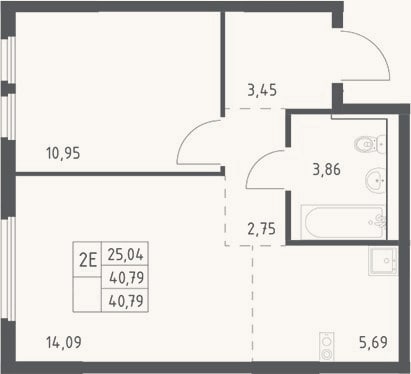 Планировка: 2-к, 40,8 м²