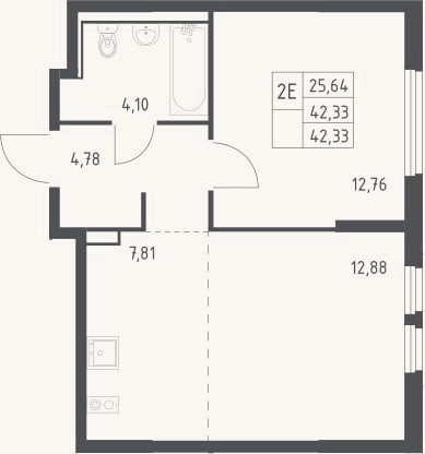 Планировка: 2-к, 42,3 м²
