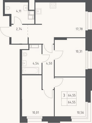 Планировка: 4+ к, 64,6 м²