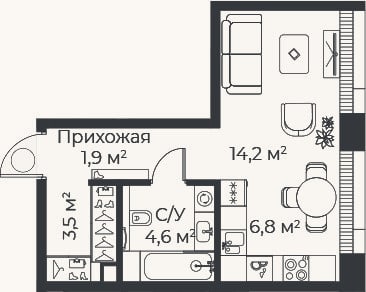 Планировка: Студия, 30,9 м²