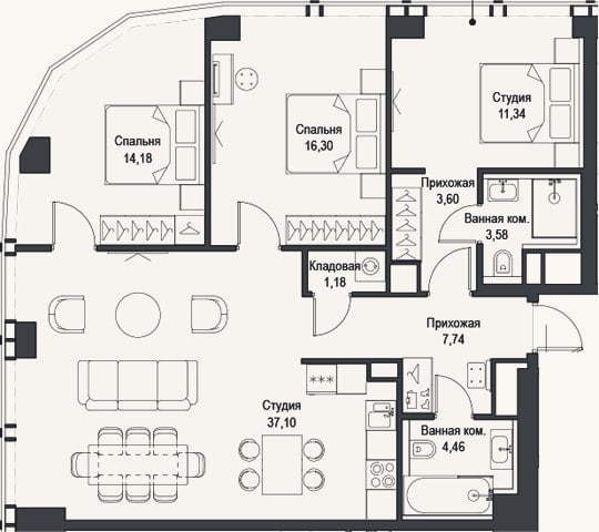 Планировка: 4+ к, 99,5 м²
