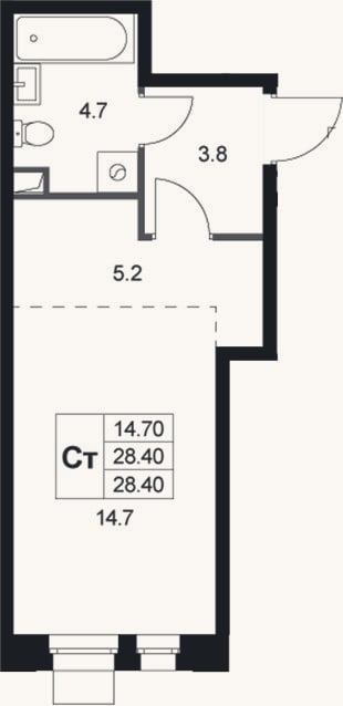 Планировка: Студия, 28,4 м²