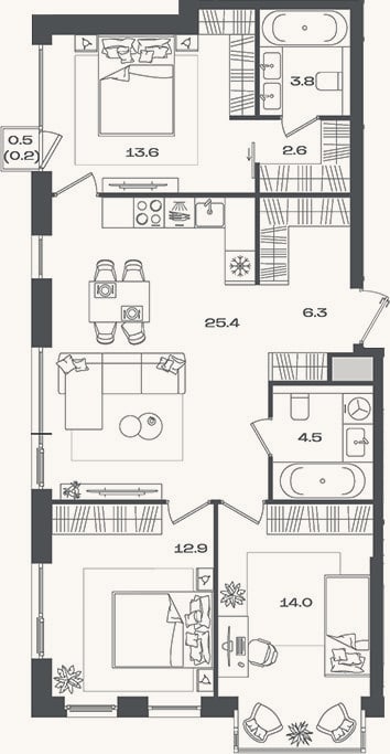 Планировка: 4+ к, 83,1 м²