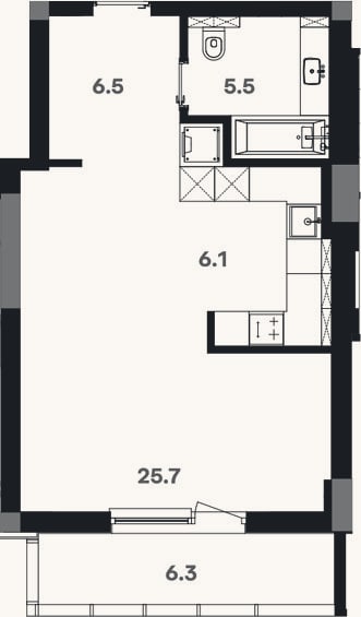 Планировка: Своб. план., 44,7 м²