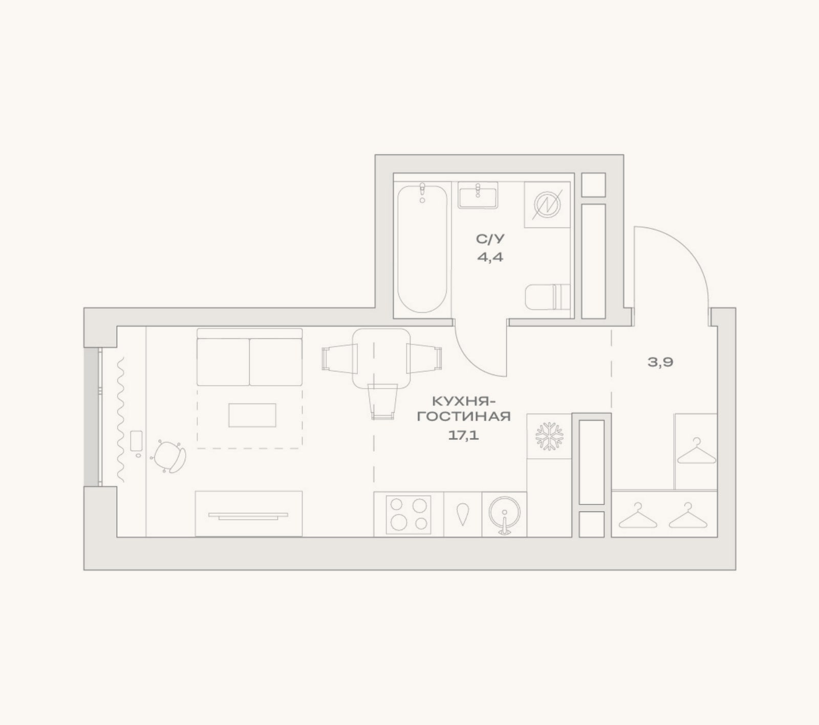 Планировка: Студия, 25,4 м²