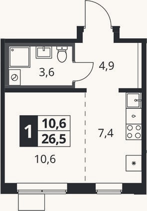 Планировка: Студия, 26,5 м²