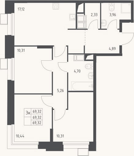 Планировка: 4+ к, 69,3 м²