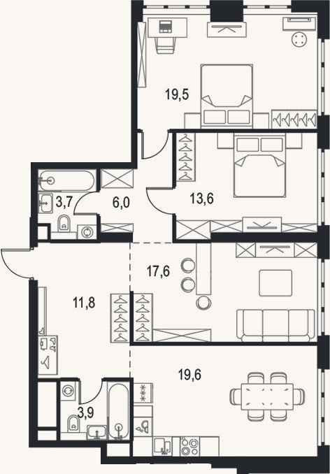 Планировка: 4+ к, 95,7 м²