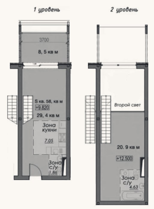 Планировка: Своб. план., 58 м²