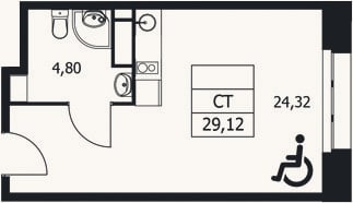Планировка: Студия, 29,1 м²