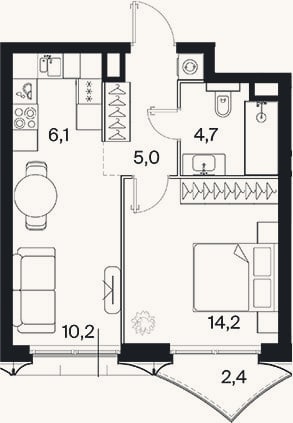 Планировка: 2-к, 40,2 м²