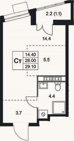 Планировка: Студия, 28 м²