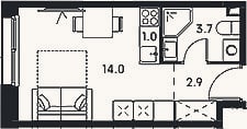 Планировка: Студия, 21,6 м²