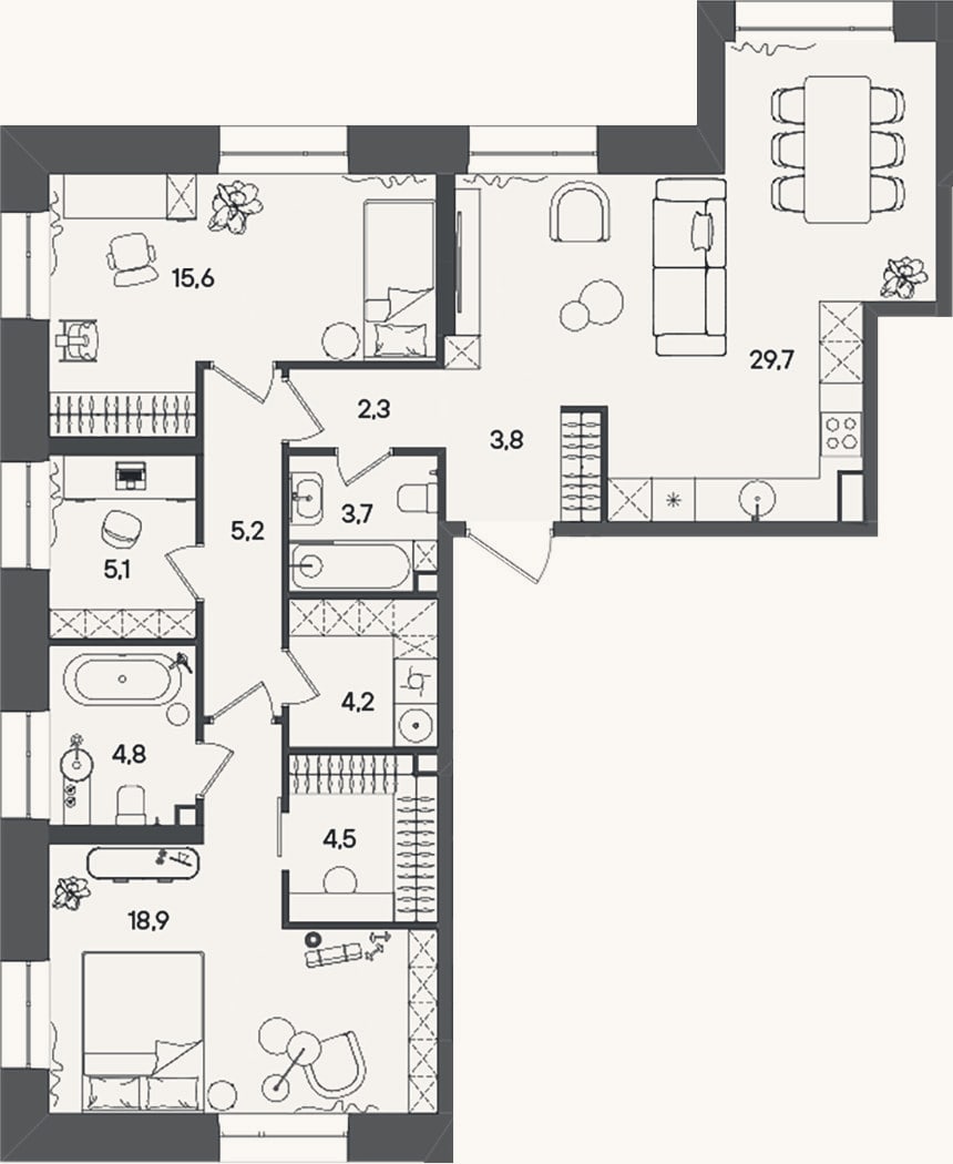 Планировка: 3-к, 97,8 м²