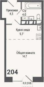 Планировка: Студия, 28,7 м²