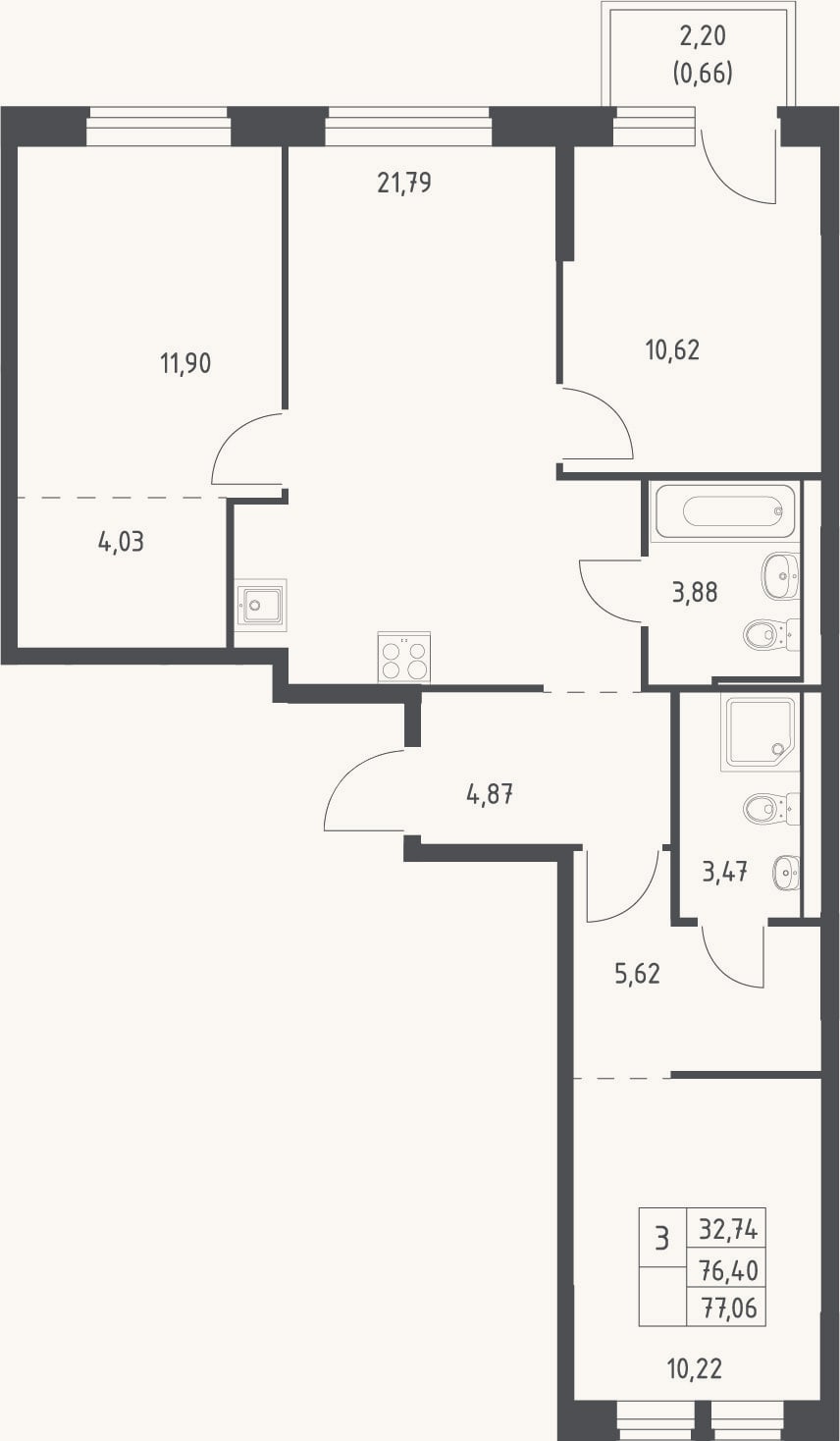 Планировка: 4+ к, 76,4 м²