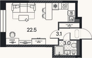 Планировка: Студия, 28,6 м²