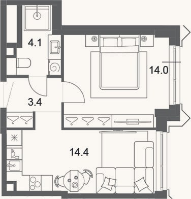 Планировка: 2-к, 35,9 м²