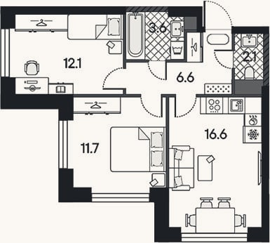 Планировка: 3-к, 52,7 м²