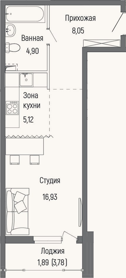 Планировка: Студия, 35 м²