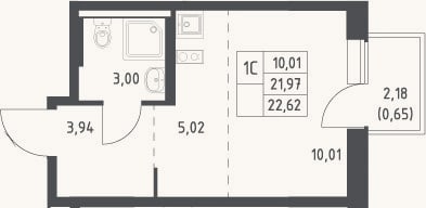Планировка: Студия, 22 м²