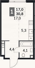 Планировка: Студия, 30,8 м²