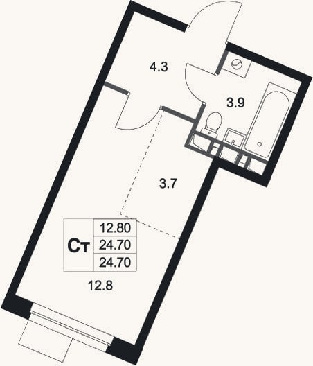 Планировка: Студия, 24,7 м²