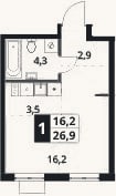 Планировка: Студия, 26,9 м²