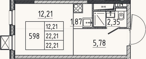 Планировка: Студия, 22,2 м²