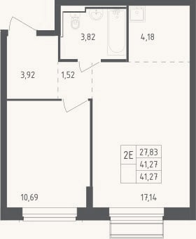 Планировка: 2-к, 41,3 м²