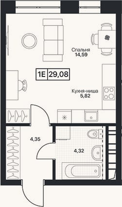 Планировка: Студия, 29,1 м²