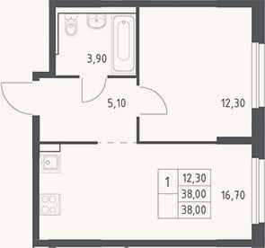 Планировка: 2-к, 38 м²