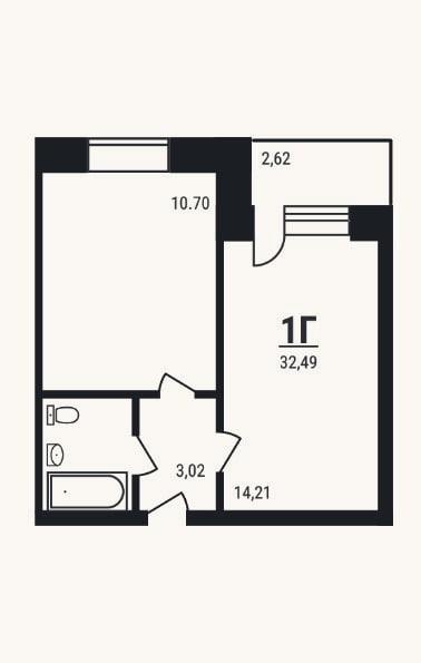 Планировка: 1-к, 31,2 м²