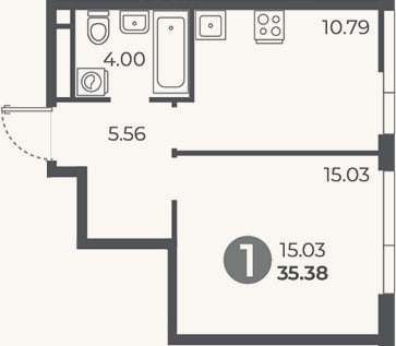 Планировка: 1-к, 35,4 м²