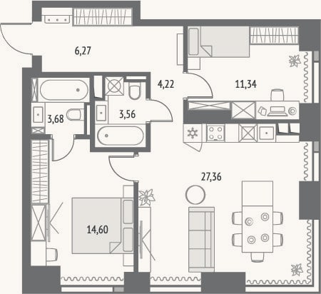 Планировка: 3-к, 72,2 м²