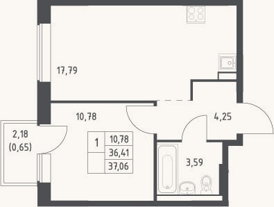 Планировка: 2-к, 36,4 м²