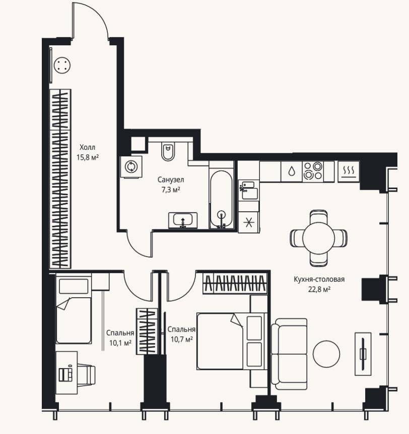 Планировка: 3-к, 66,7 м²