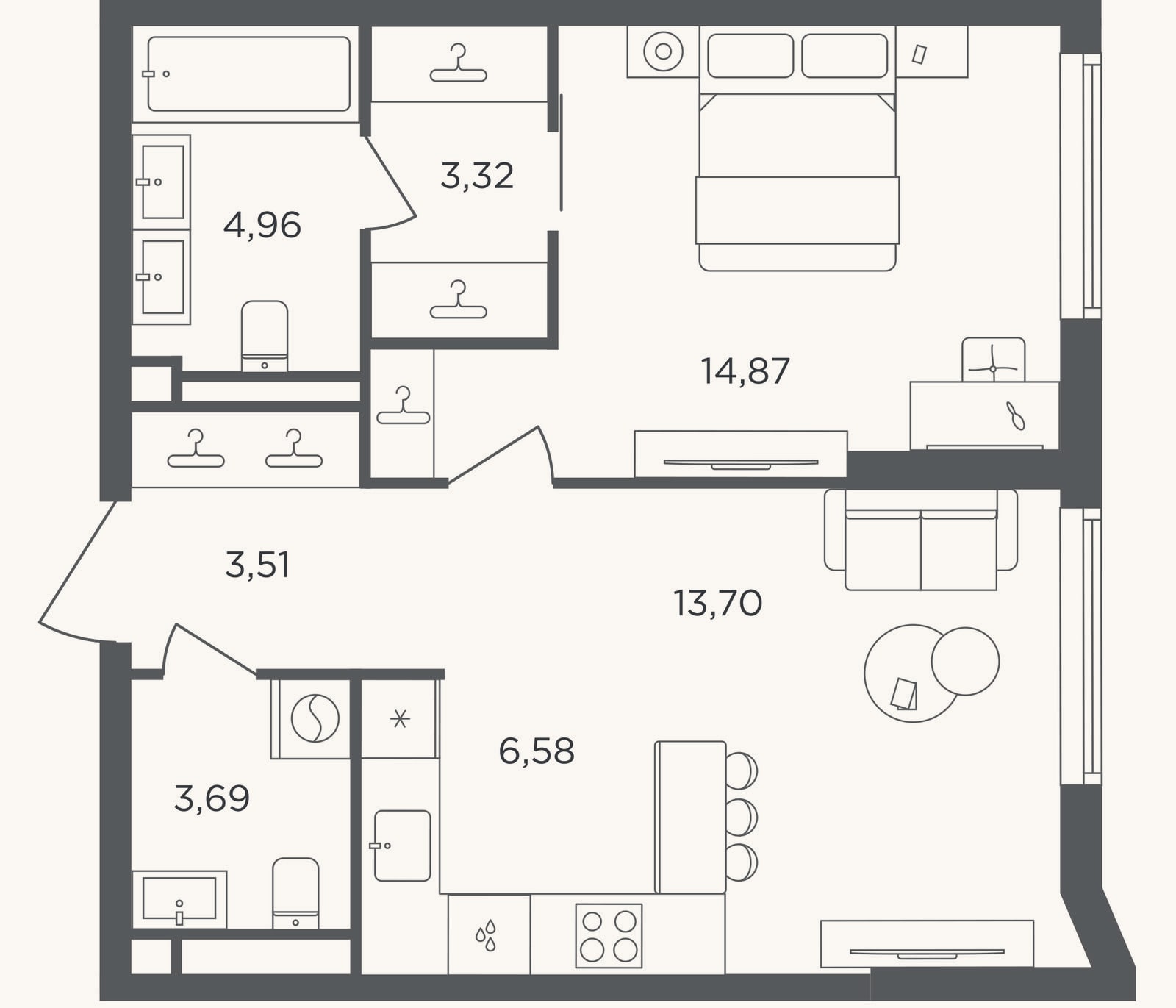 Планировка: 2-к, 50,6 м²