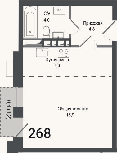 Планировка: Студия, 31,8 м²