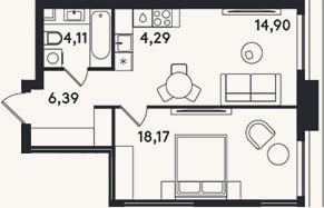 Планировка: 2-к, 47,9 м²