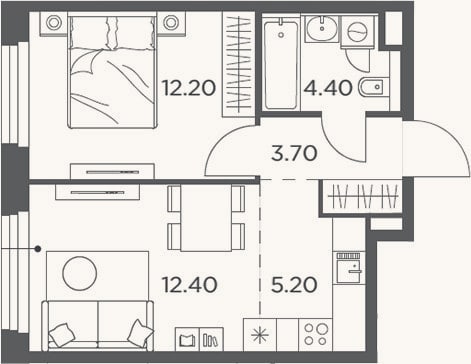 Планировка: 2-к, 37,9 м²