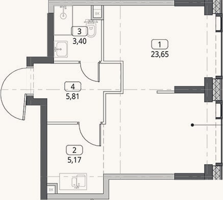 Планировка: Студия, 38 м²