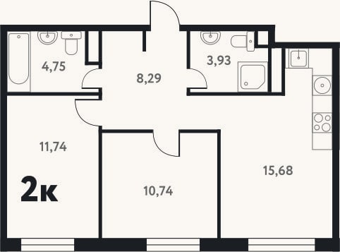 Планировка: 2-к, 55,3 м²