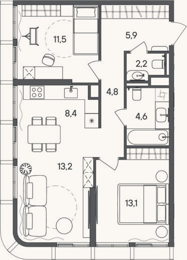 Планировка: 3-к, 63,7 м²