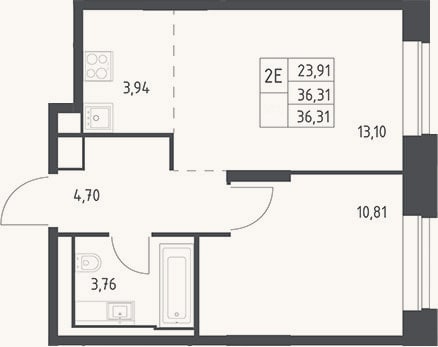 Планировка: 2-к, 36,3 м²
