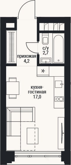 Планировка: Студия, 23,9 м²