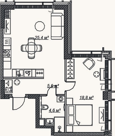 Планировка: 2-к, 54,4 м²