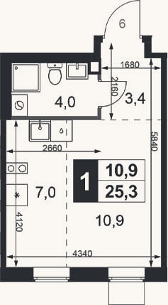 Планировка: Студия, 25,3 м²
