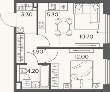 Планировка: 2-к, 39,4 м²