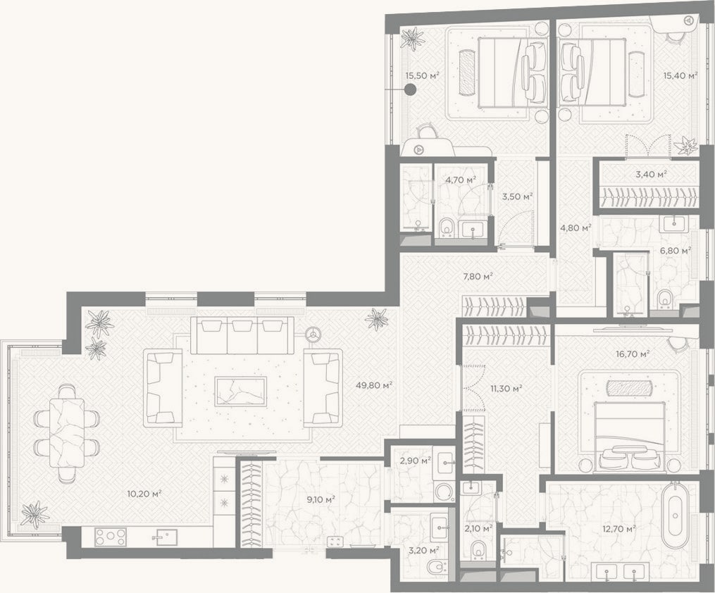 Планировка: 3-к, 179,9 м²